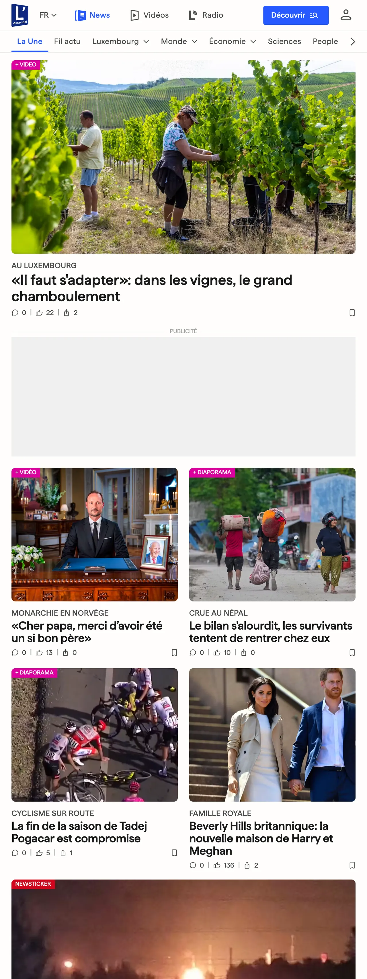 Screenshot of the L'essentiel front page