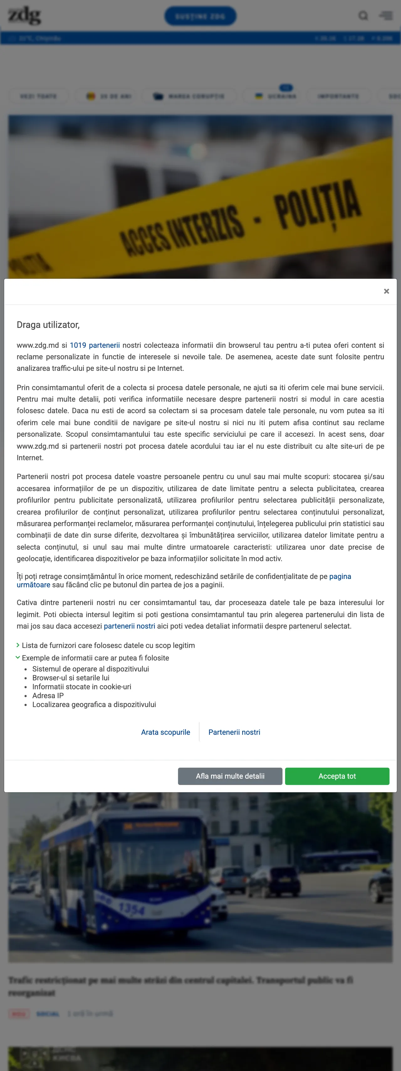 Screenshot of the Ziarul de Gardă front page