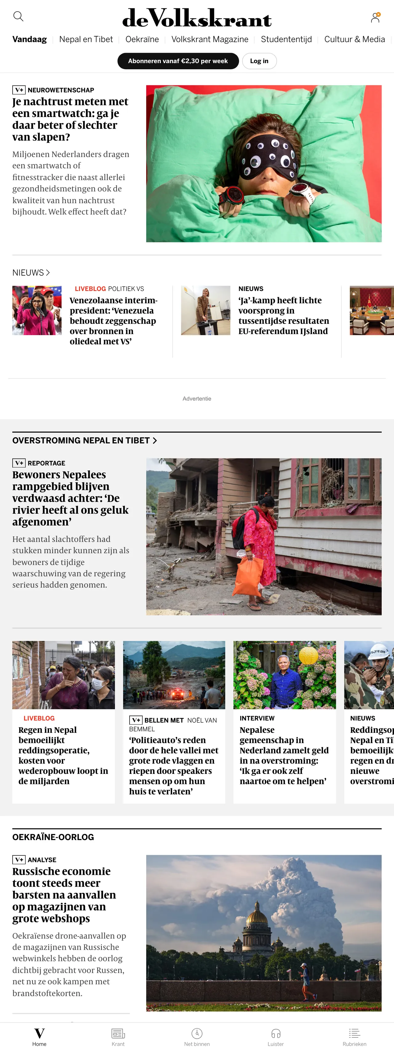 Screenshot of the de Volkskrant front page