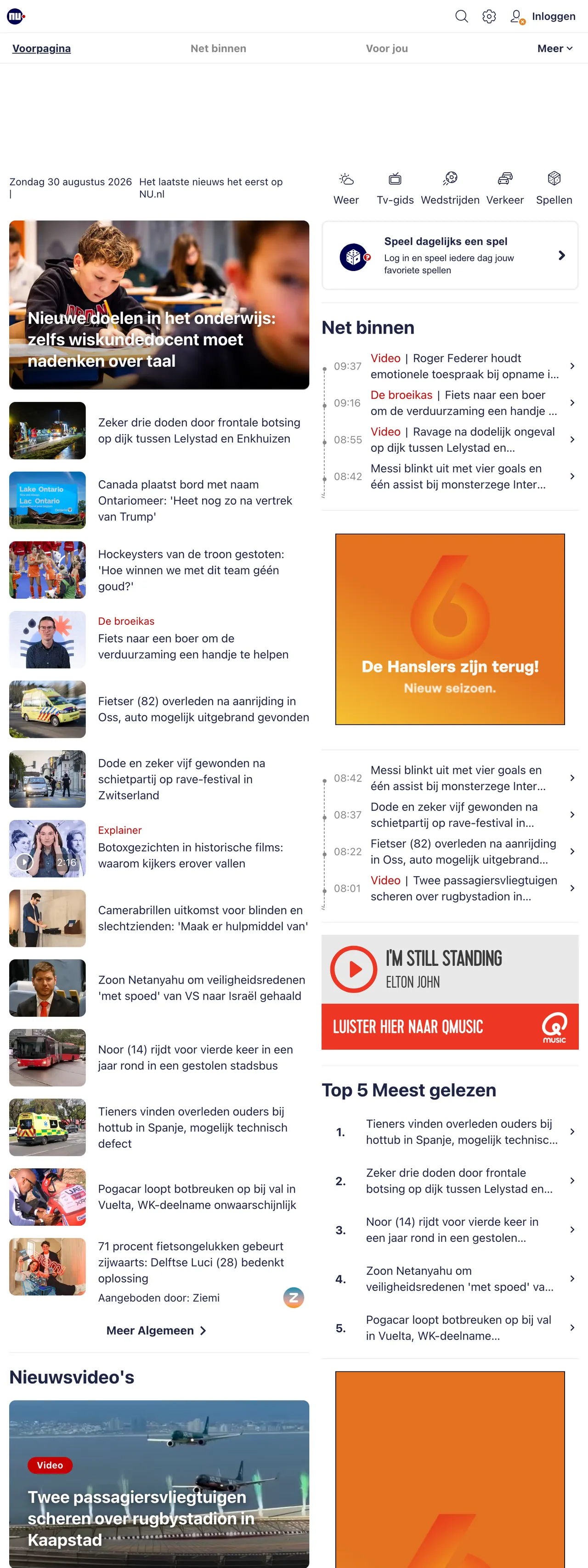 Screenshot of the NU.nl front page