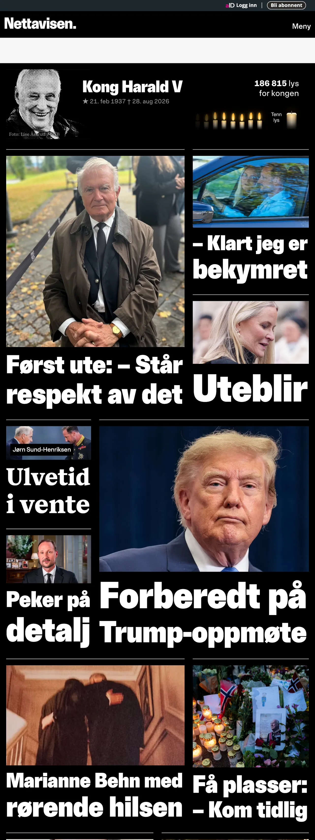Screenshot of the Nettavisen front page