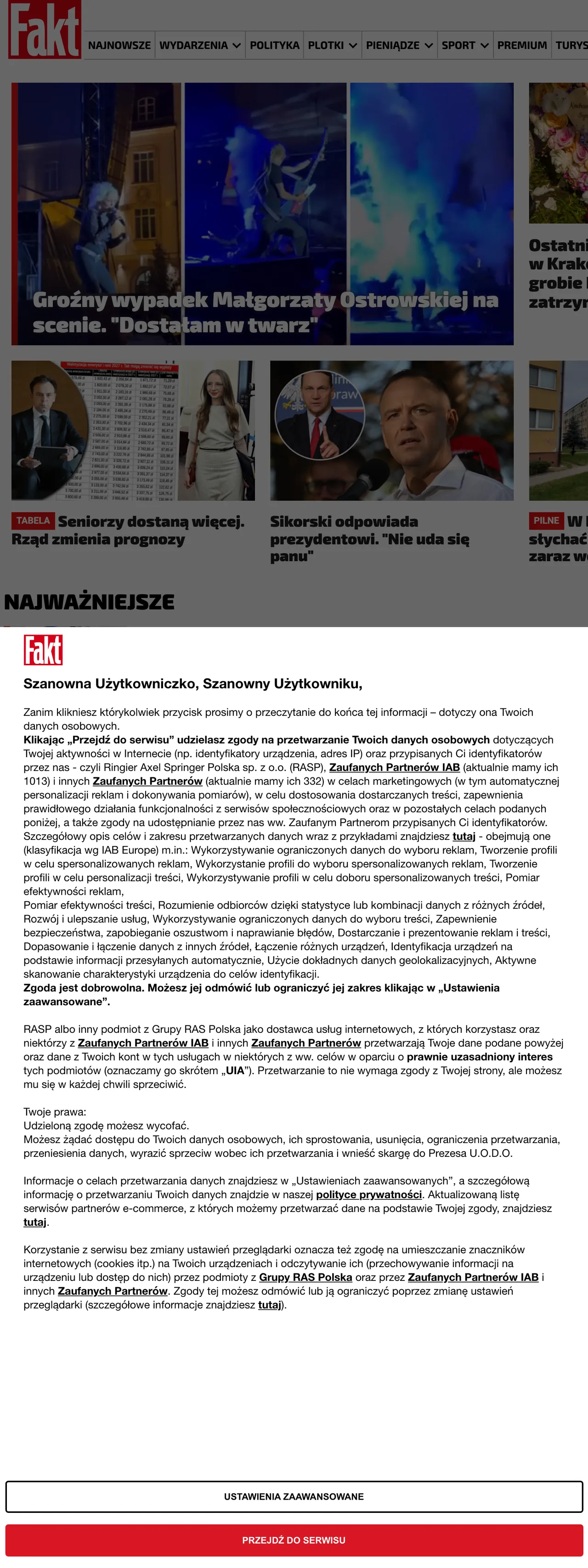 Screenshot of the Fakt front page