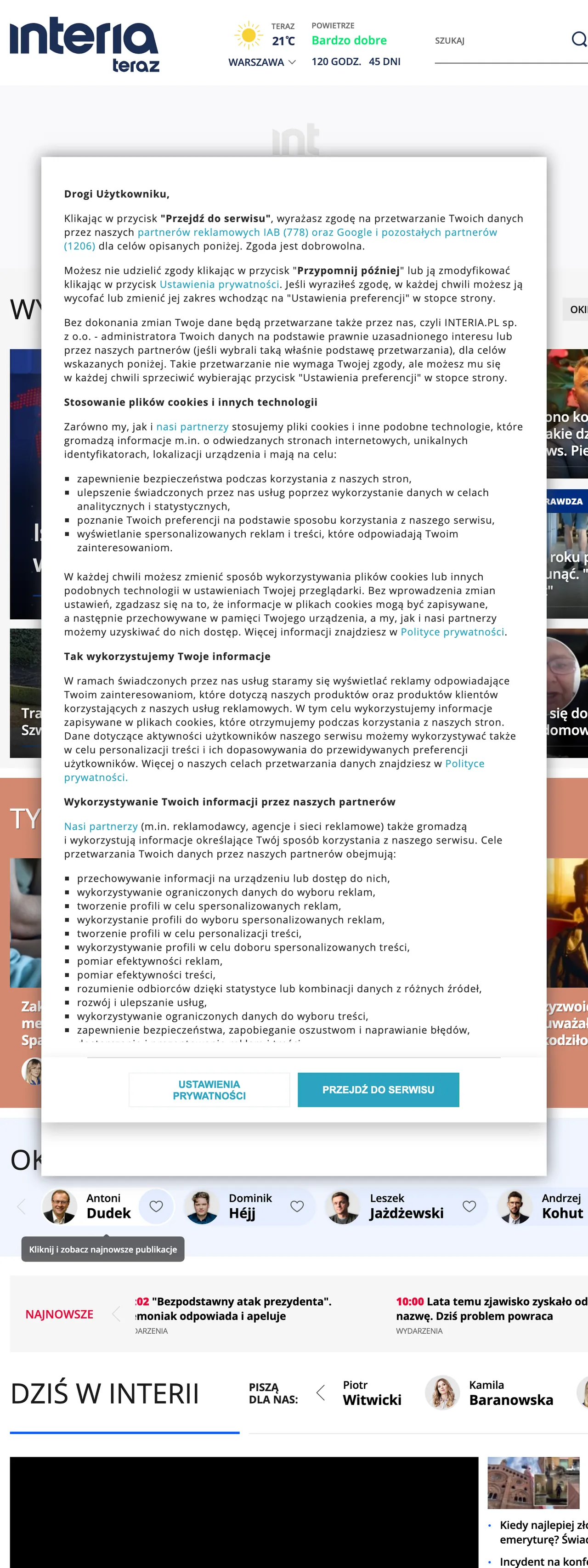 Screenshot of the Interia front page
