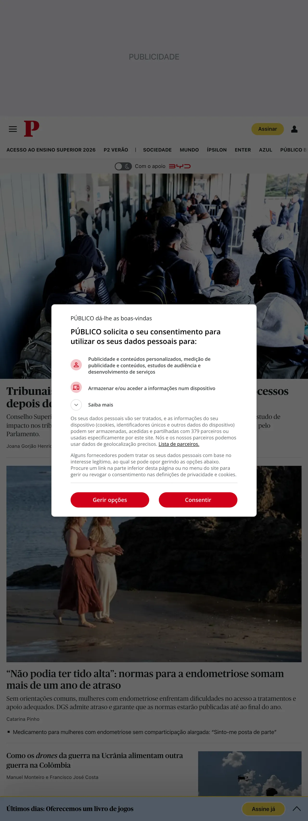 Screenshot of the Público front page
