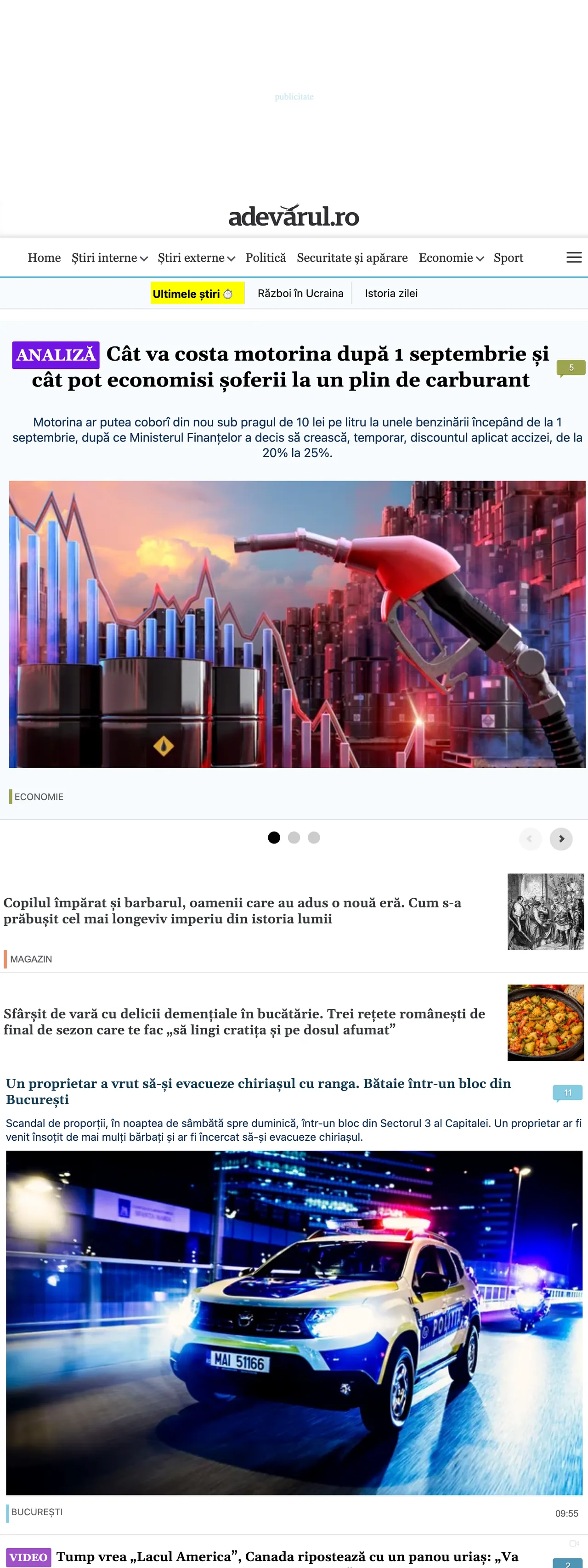 Screenshot of the Adevărul front page