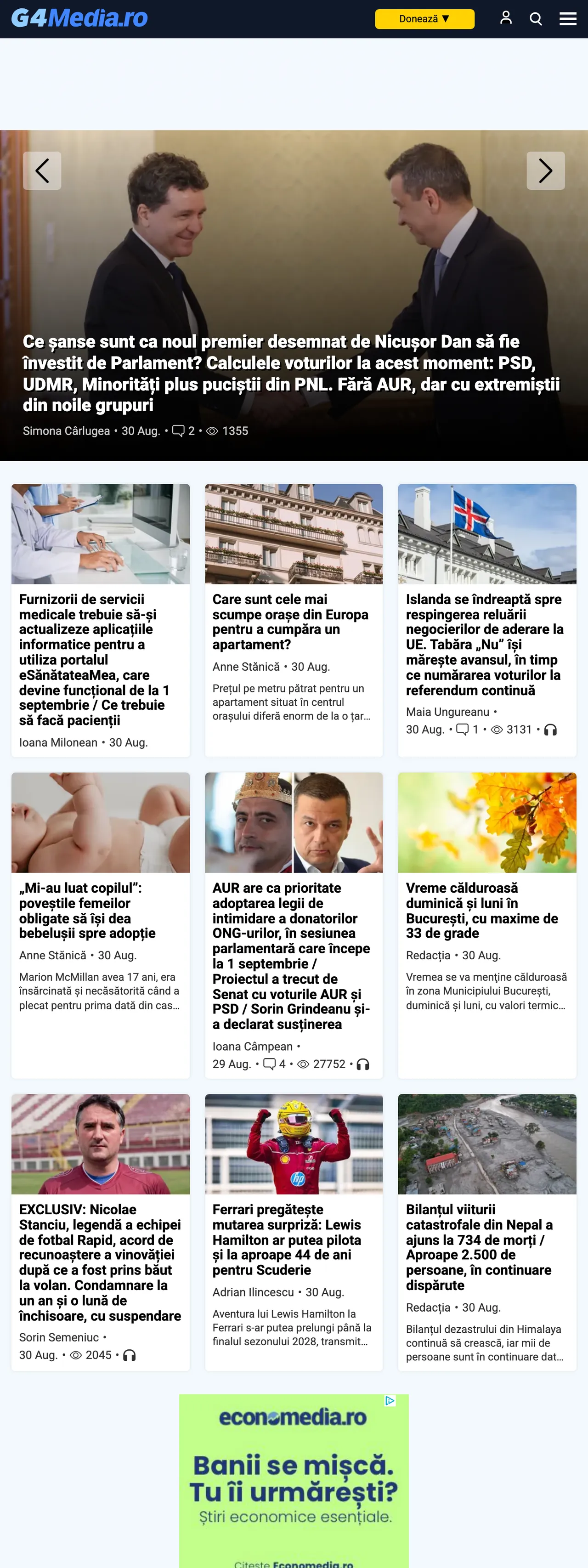 Screenshot of the G4Media front page