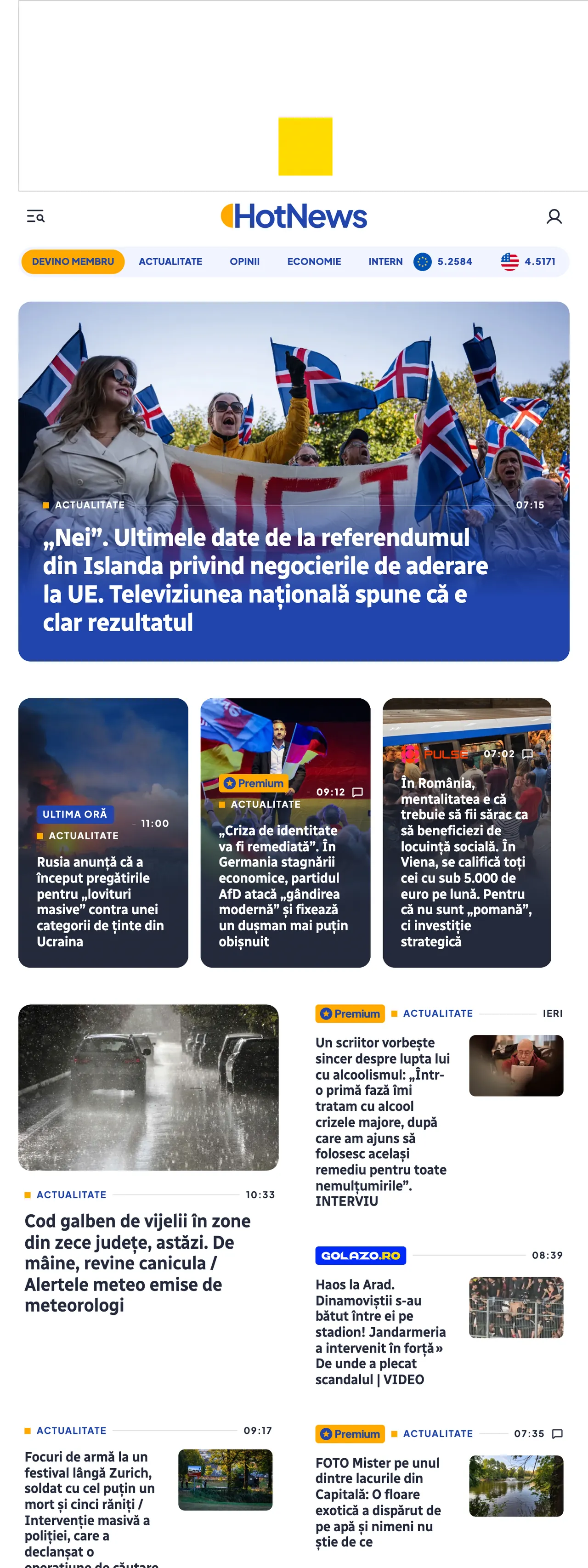 Screenshot of the HotNews.ro front page