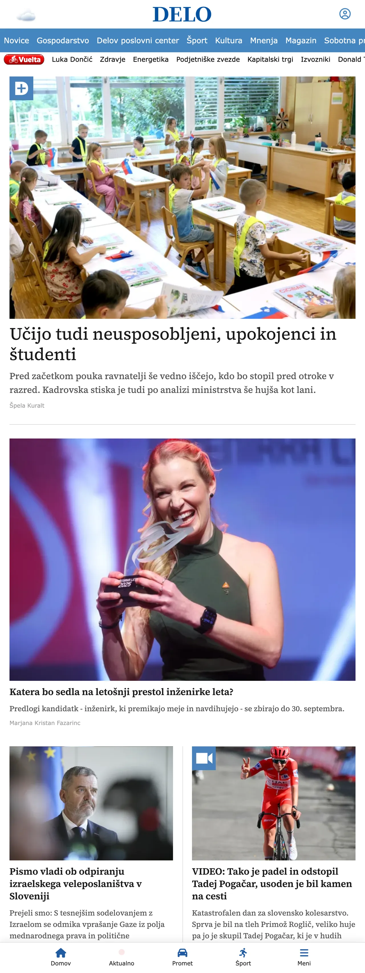 Screenshot of the Delo front page