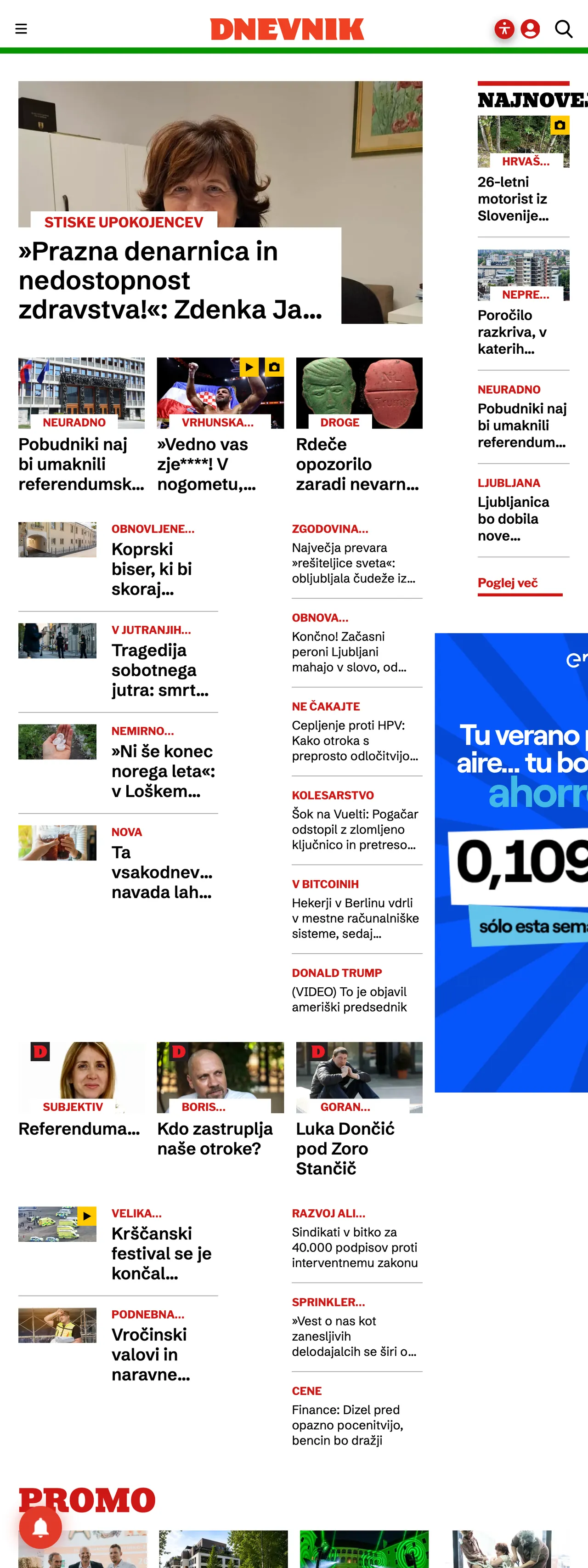 Screenshot of the Dnevnik front page
