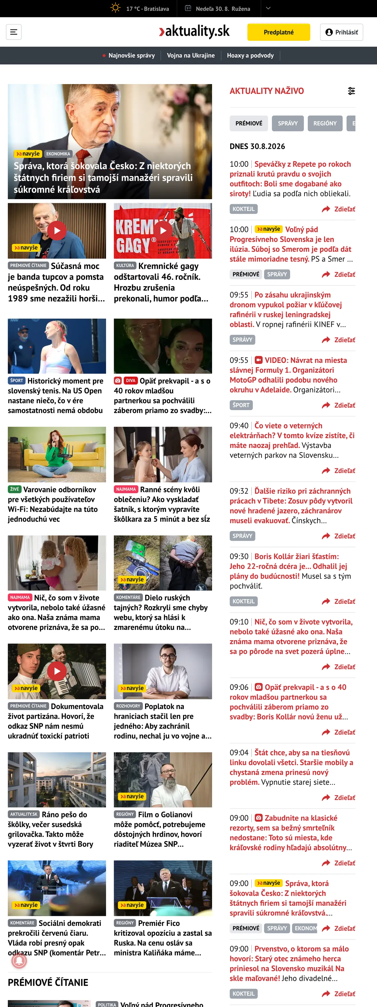 Screenshot of the Aktuality.sk front page