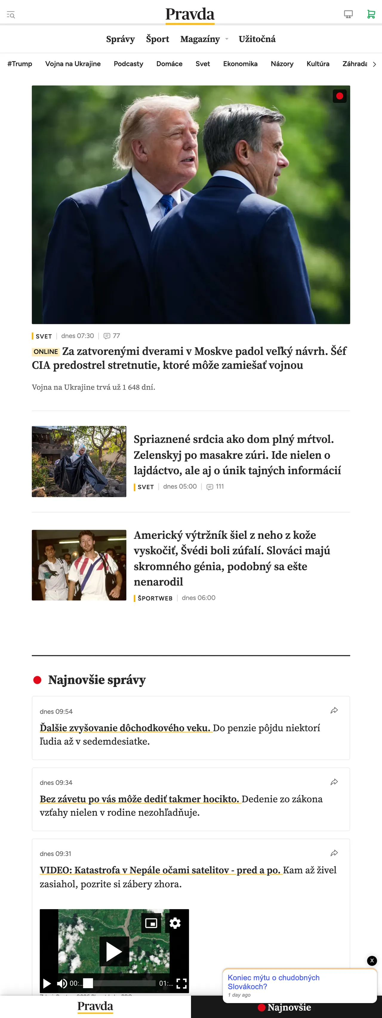 Screenshot of the Pravda front page