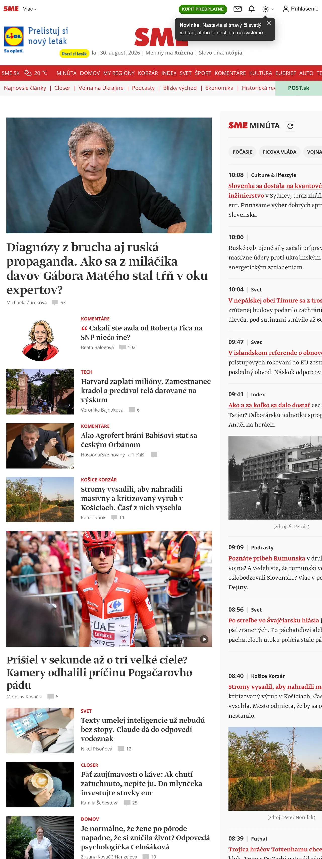 Screenshot of the SME front page