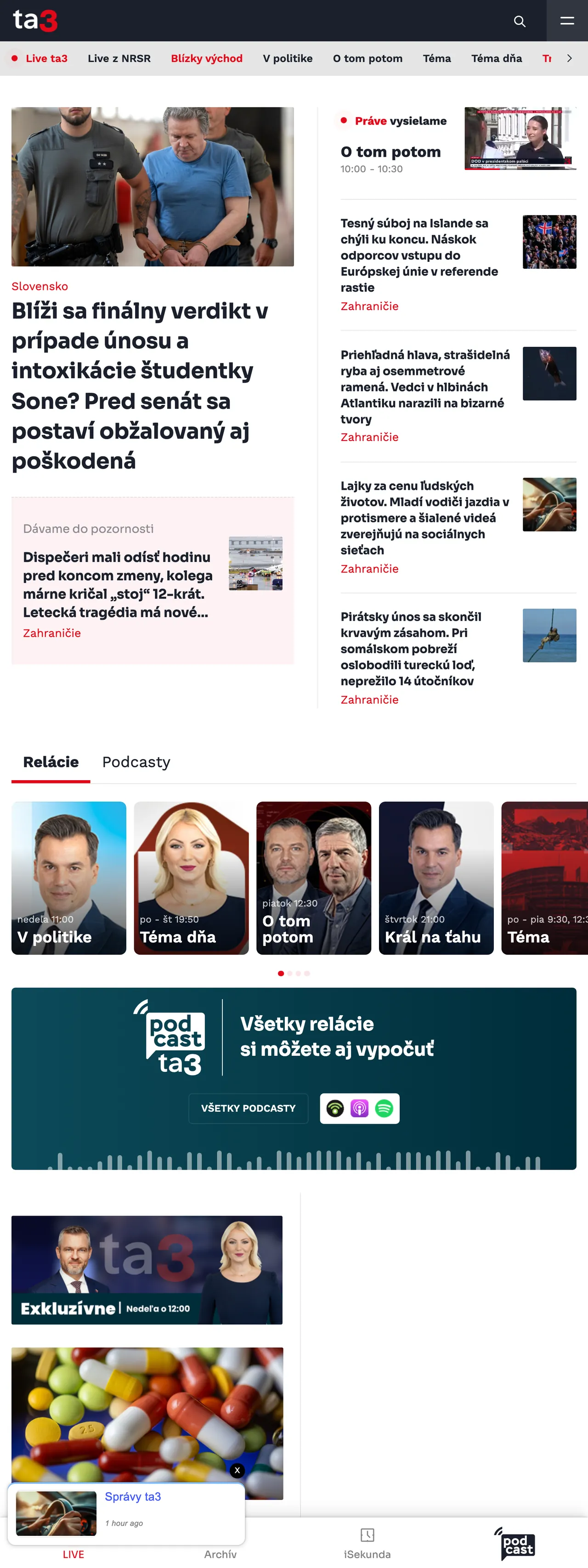 Screenshot of the TA3 front page