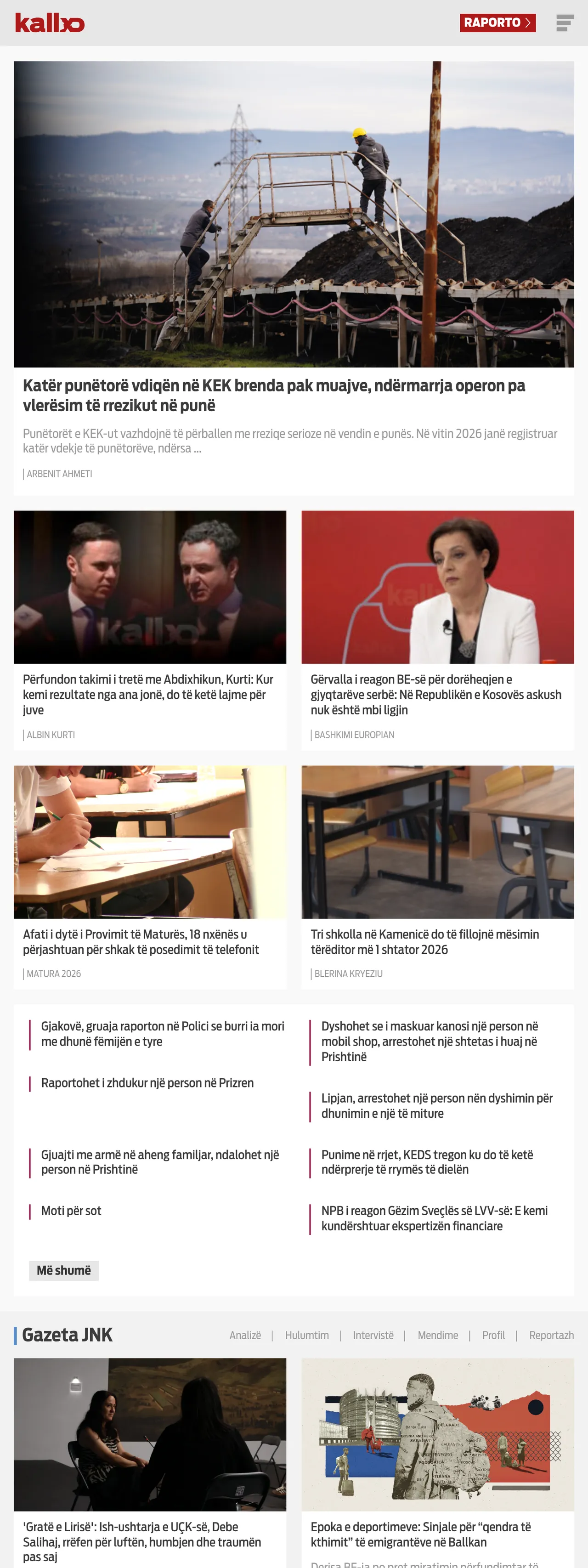 Screenshot of the Kallxo front page