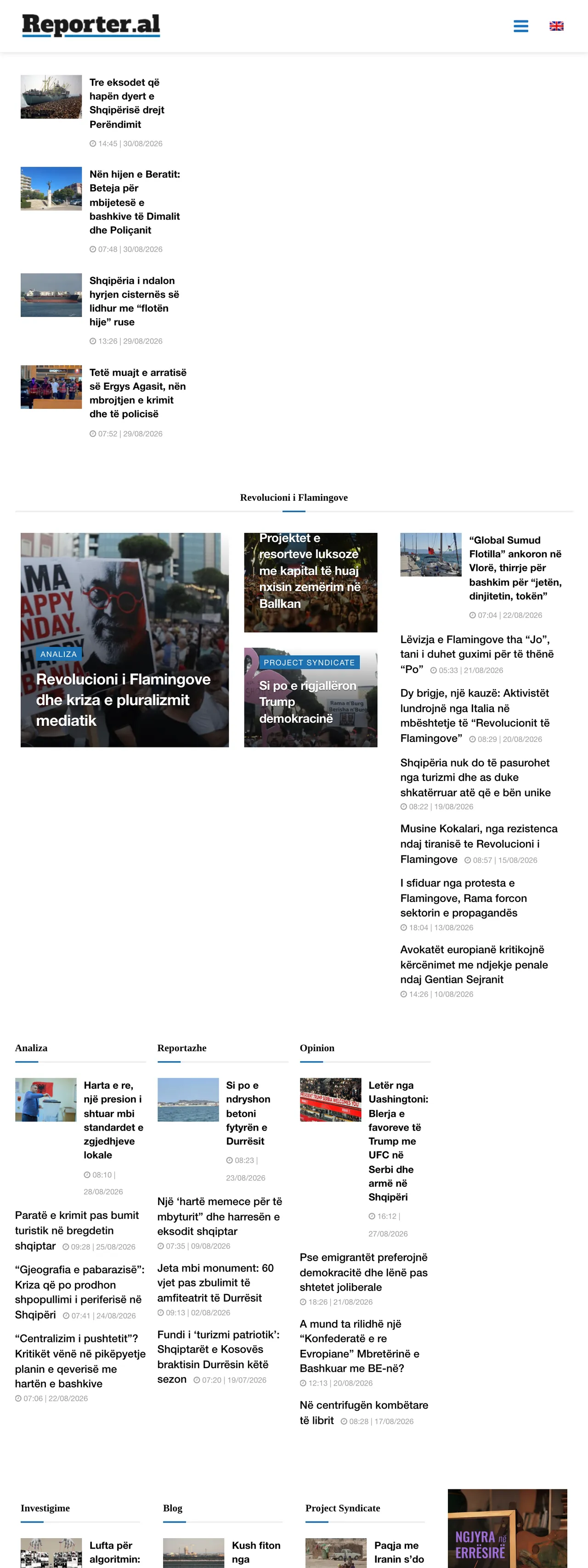 Screenshot of the Reporter.al front page