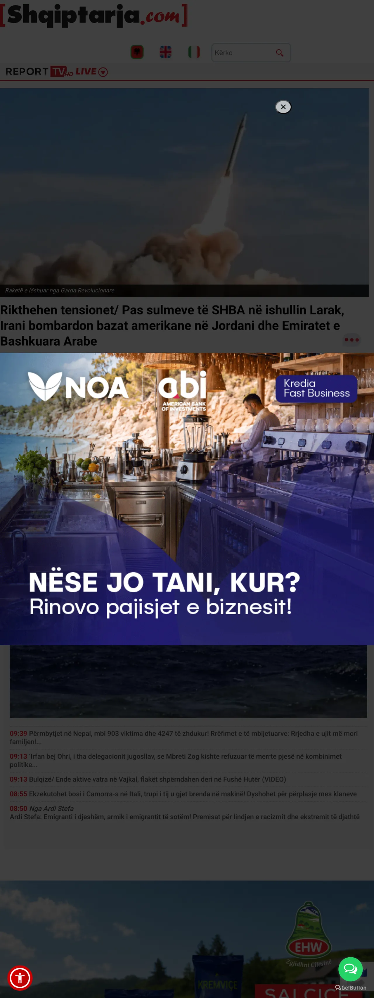 Screenshot of the Shqiptarja.com front page