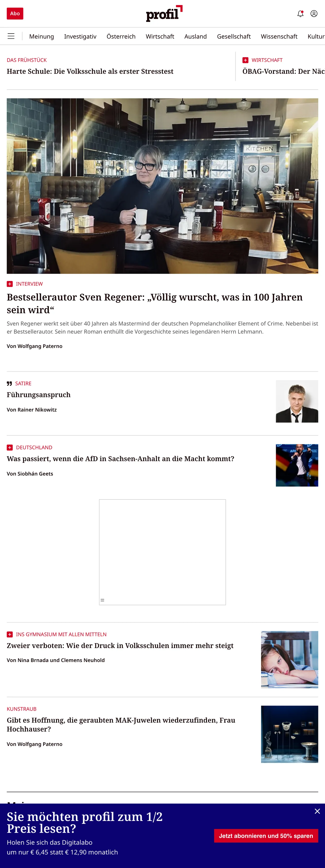 Screenshot of the profil front page
