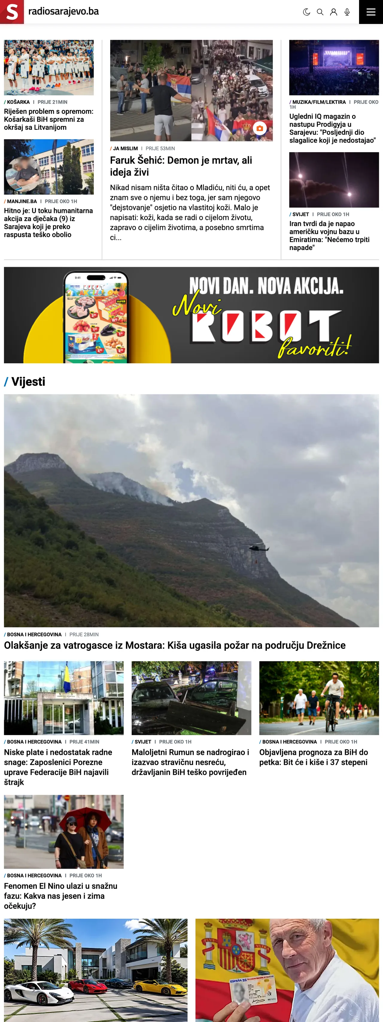 Screenshot of the Radio Sarajevo front page