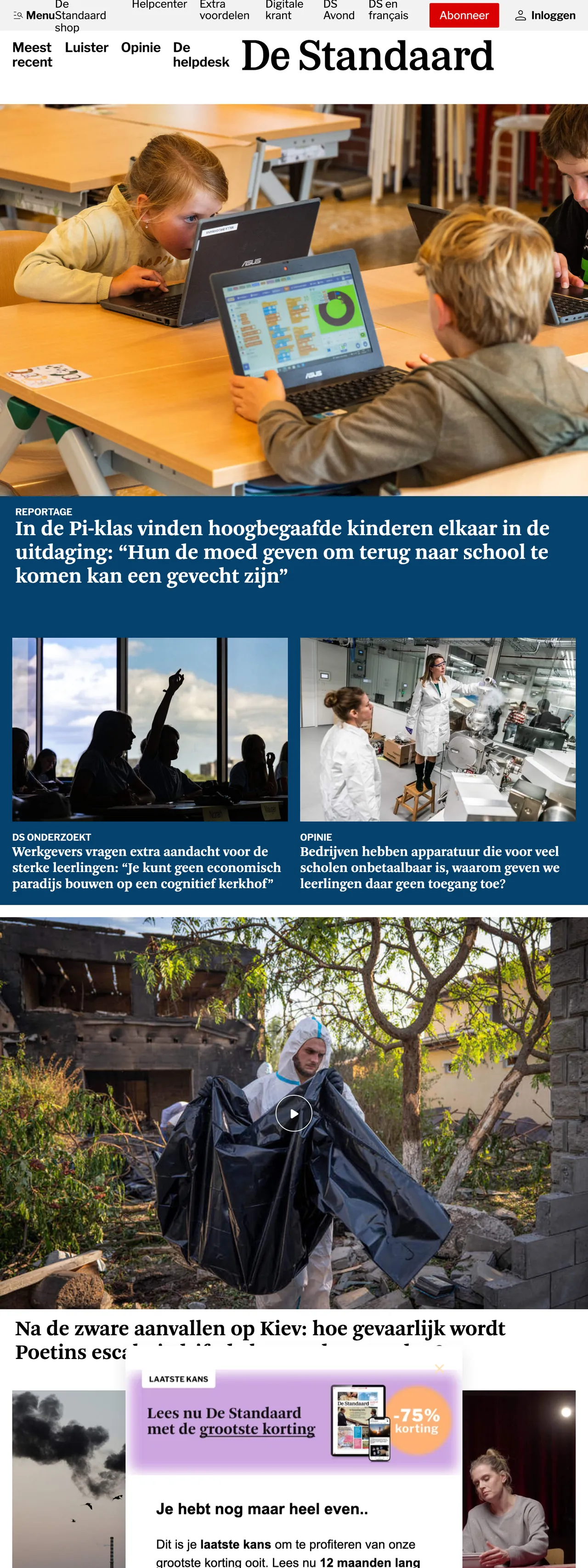 Screenshot of the De Standaard front page