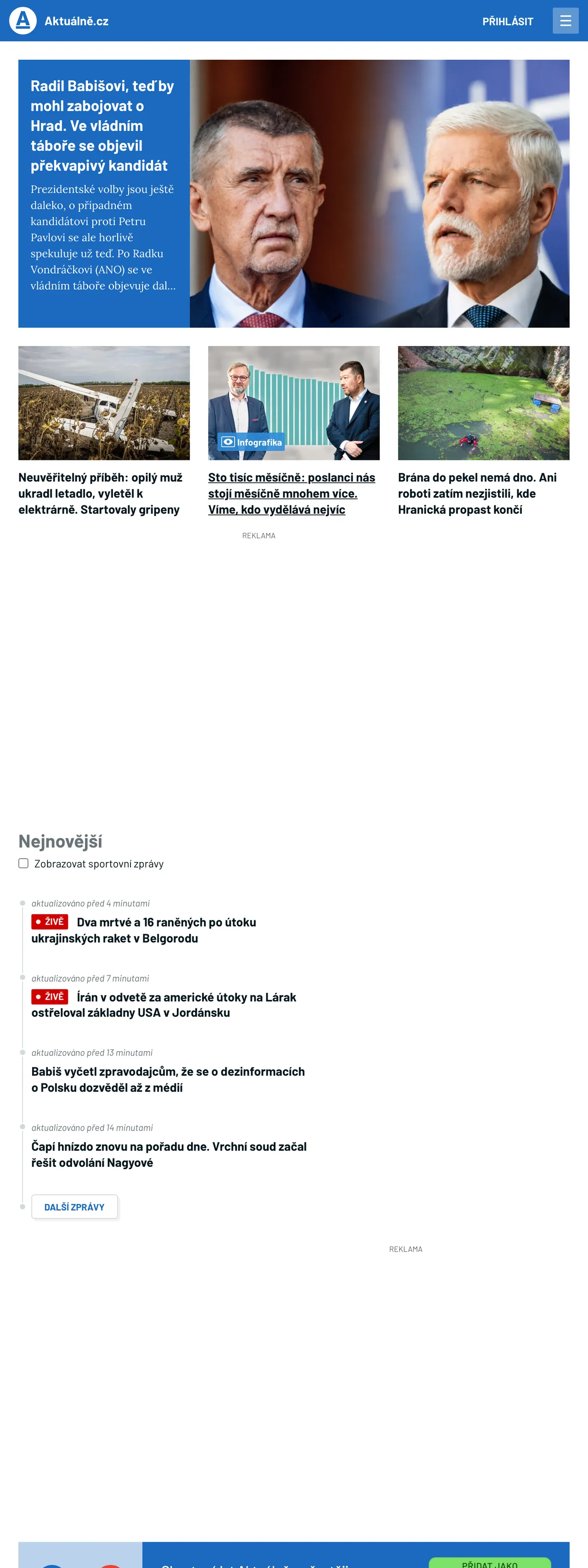 Screenshot of the Aktuálně.cz front page