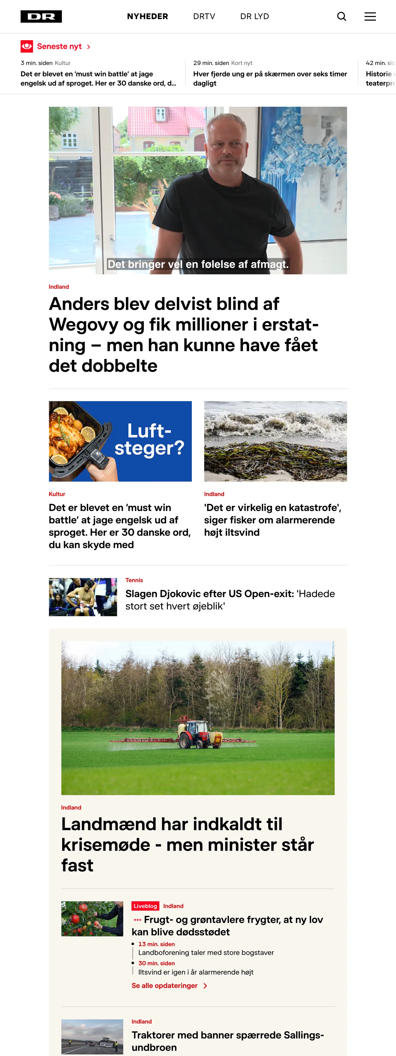 Screenshot of the DR front page
