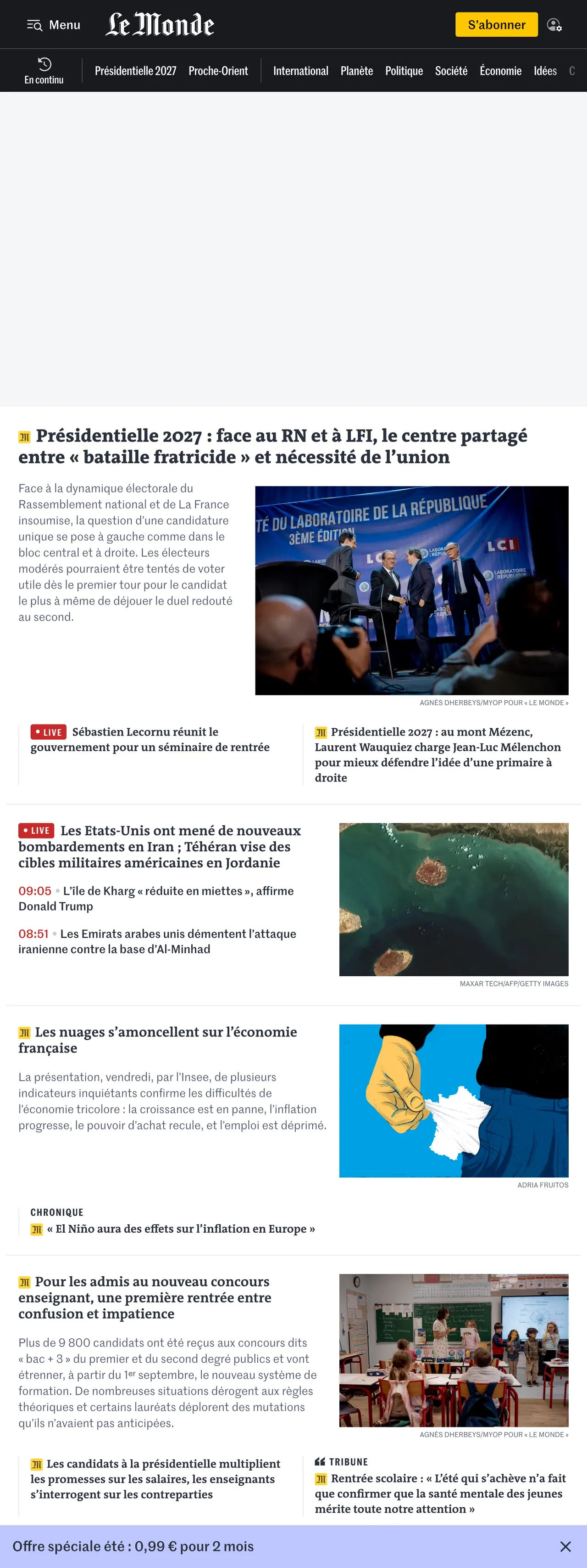 Screenshot of the Le Monde front page