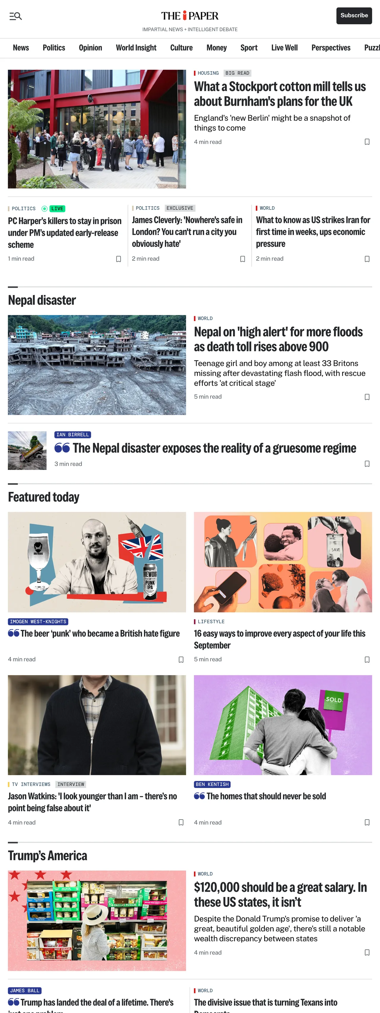 Screenshot of the The i Paper front page