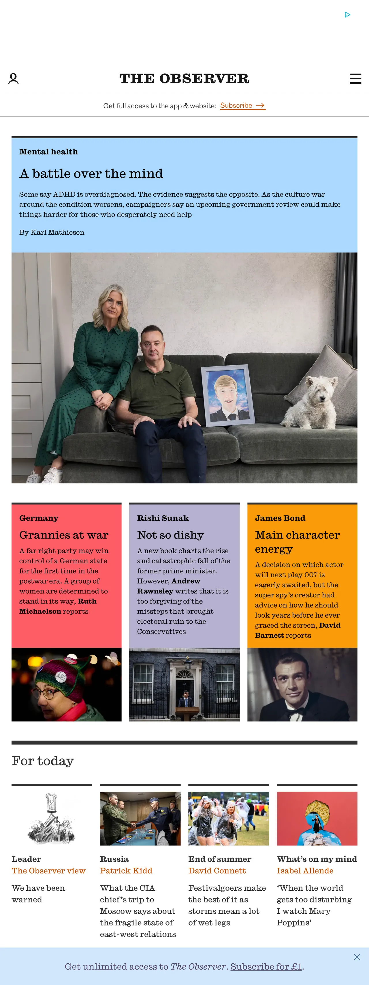 Screenshot of the The Observer front page