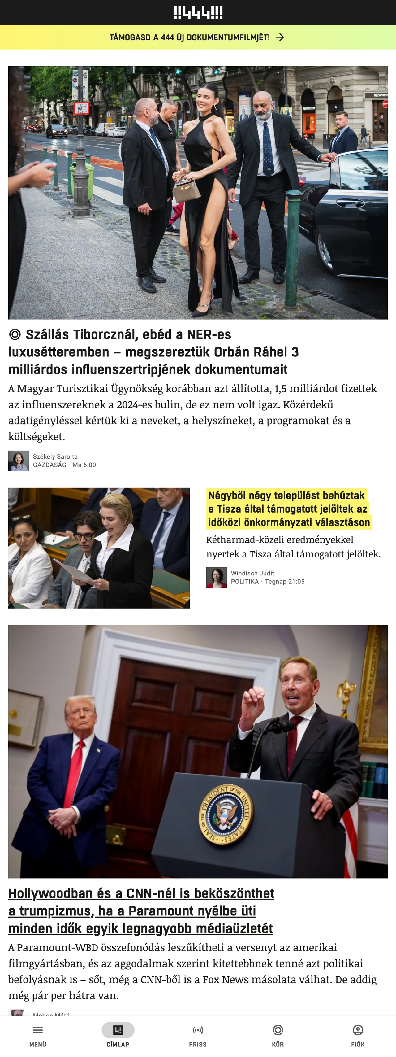 Screenshot of the 444 front page