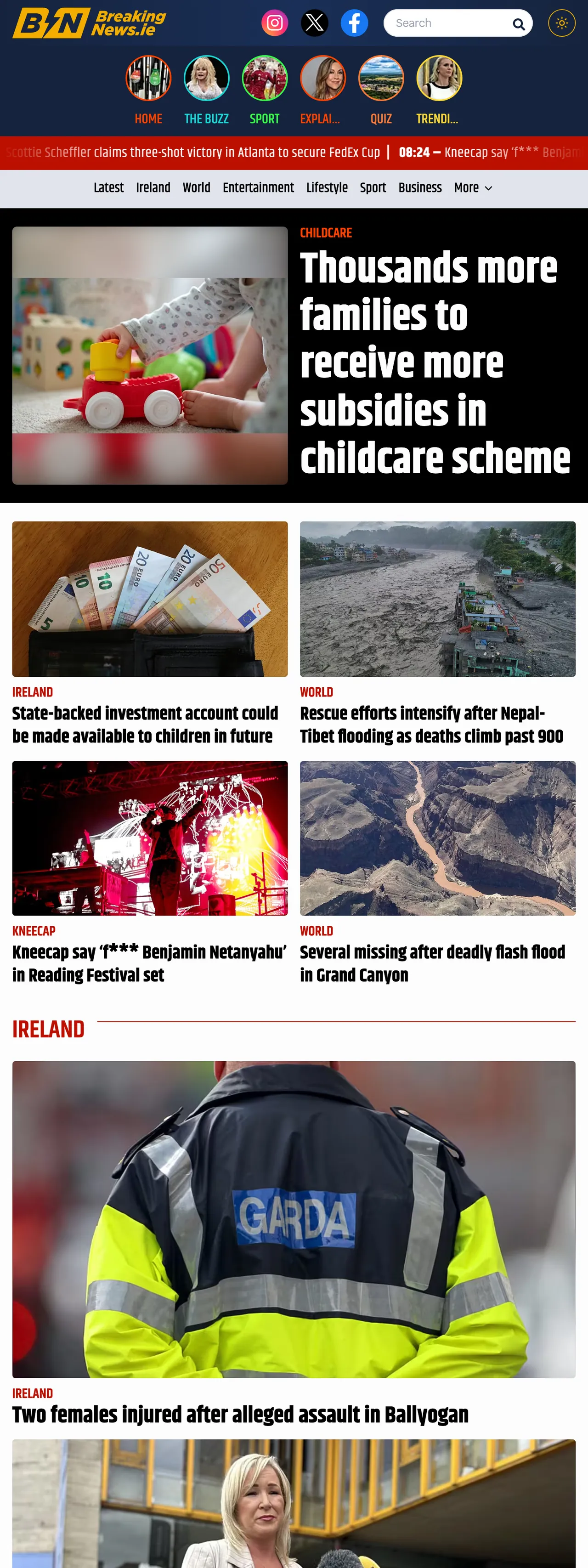 Screenshot of the BreakingNews.ie front page