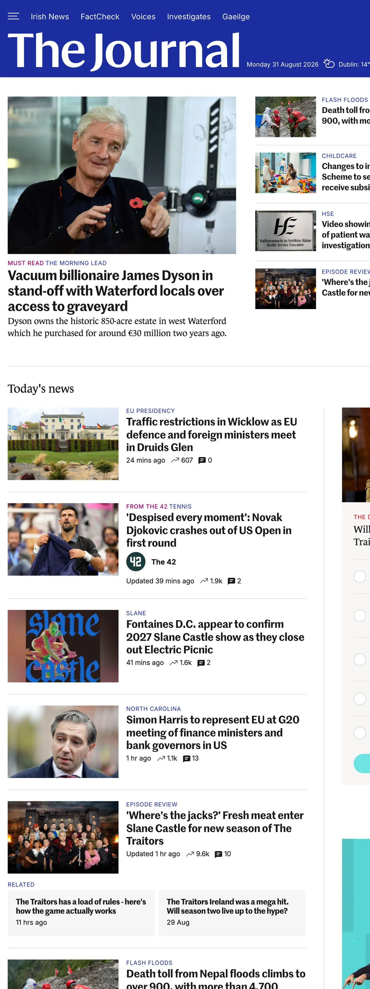Screenshot of the TheJournal.ie front page