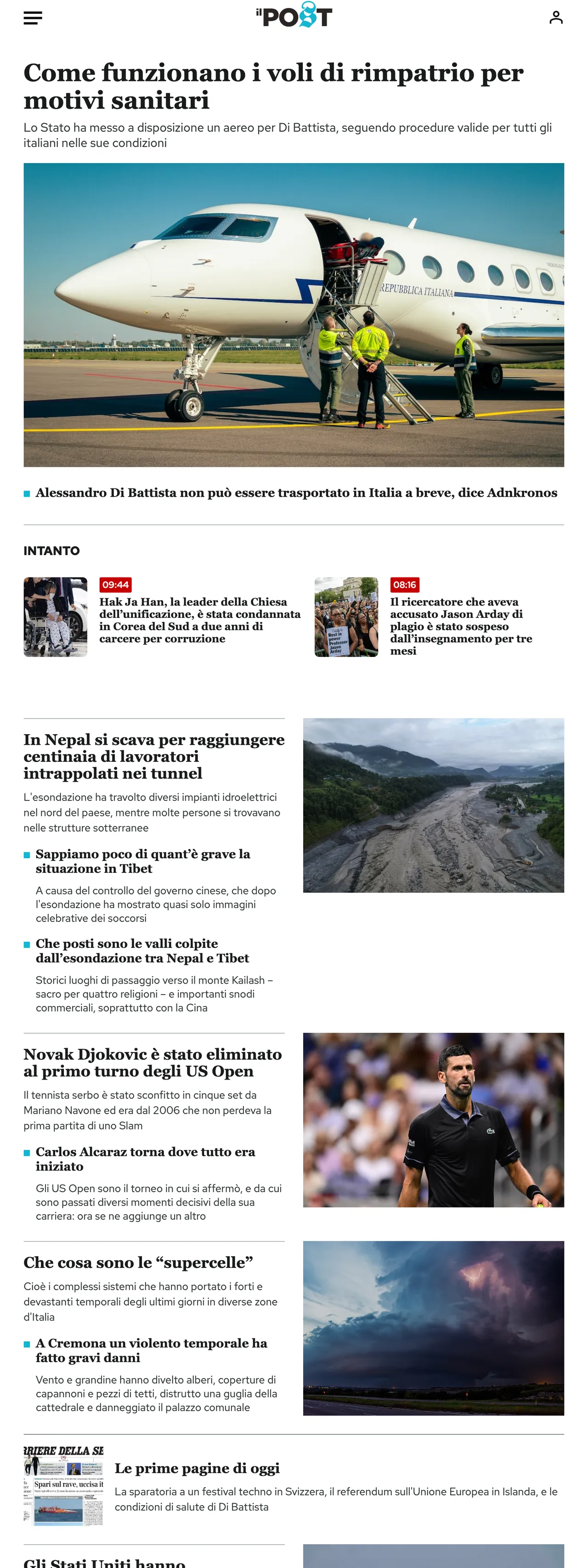 Screenshot of the Il Post front page