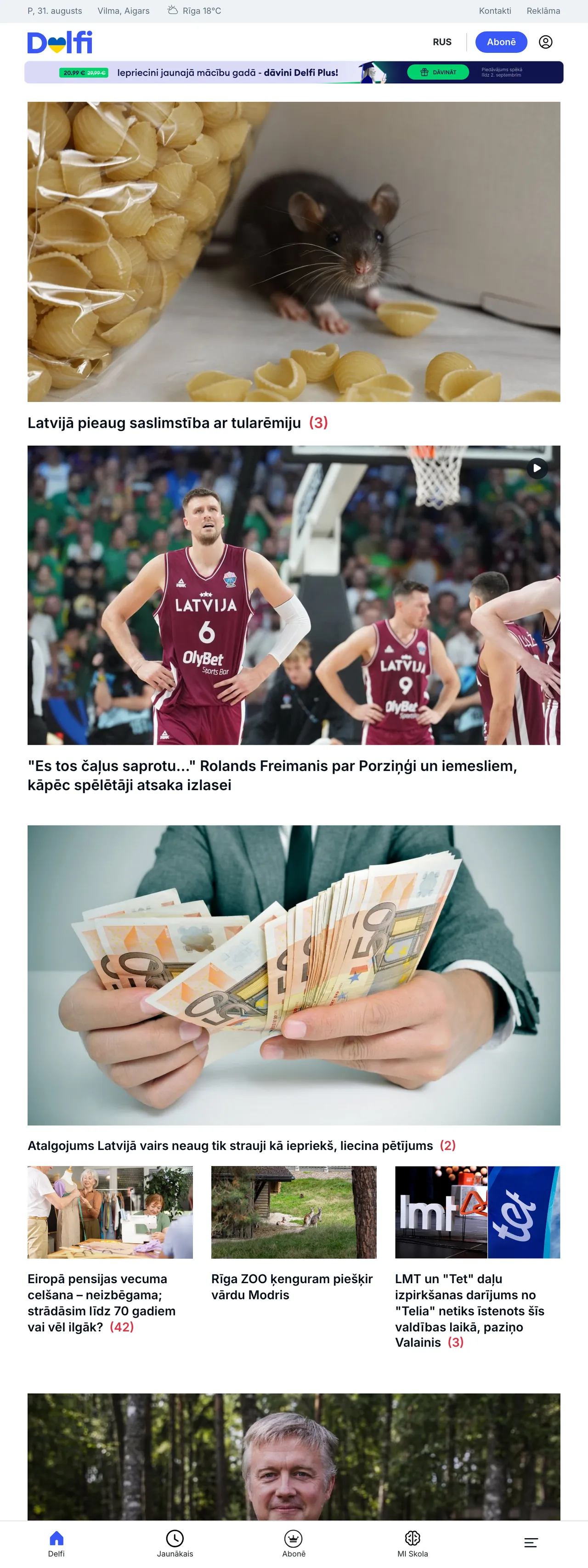 Screenshot of the Delfi front page