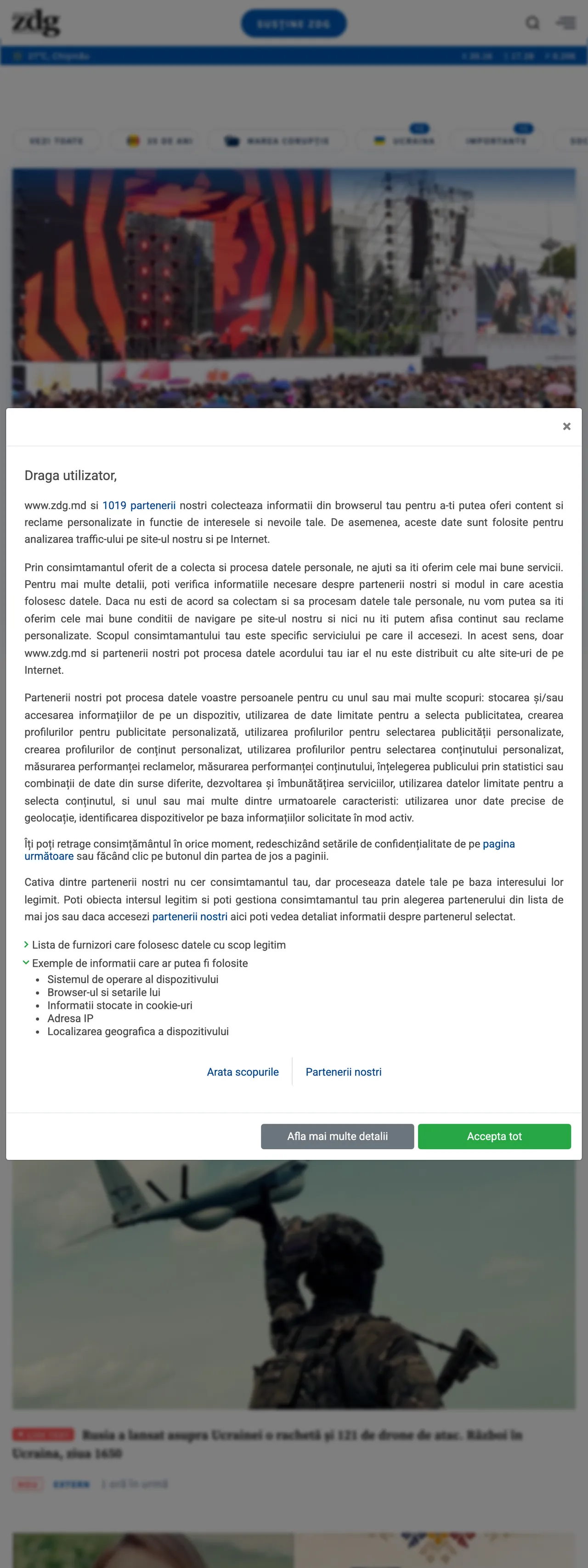 Screenshot of the Ziarul de Gardă front page