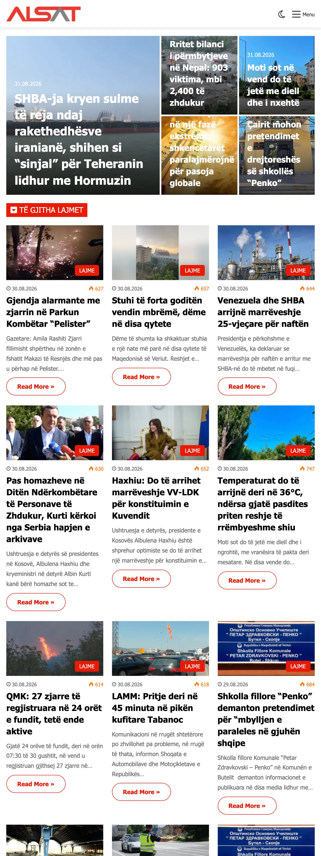 Screenshot of the ALSAT front page