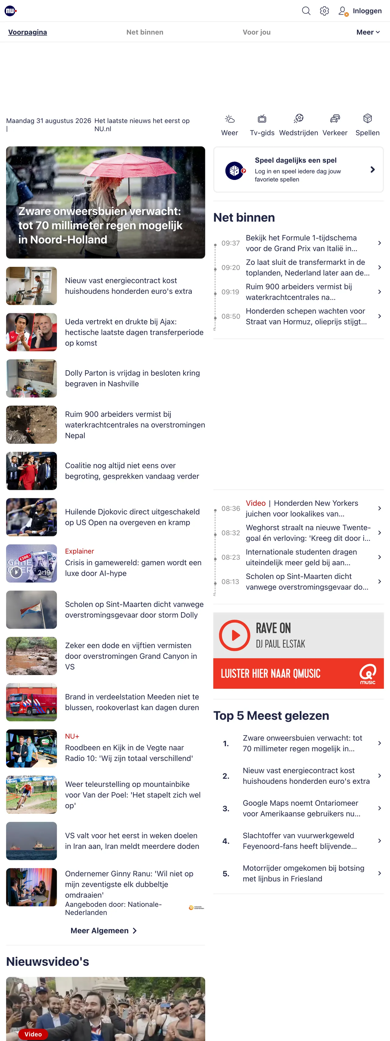 Screenshot of the NU.nl front page