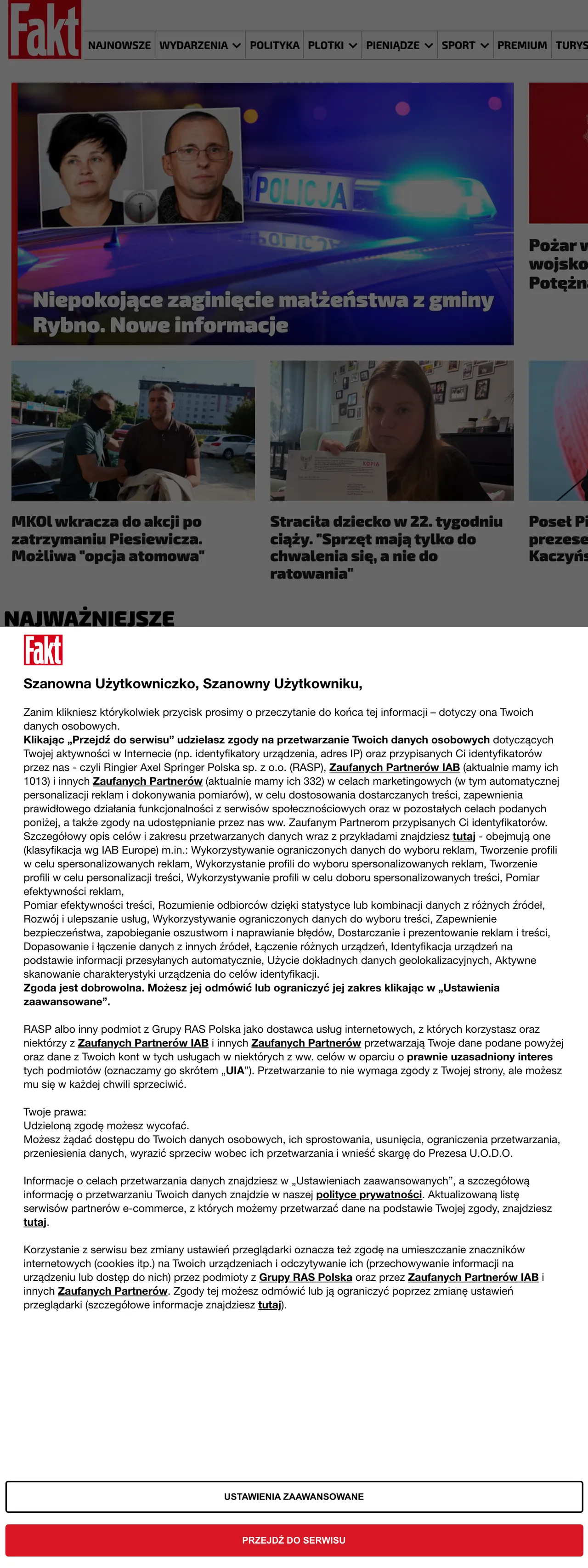 Screenshot of the Fakt front page