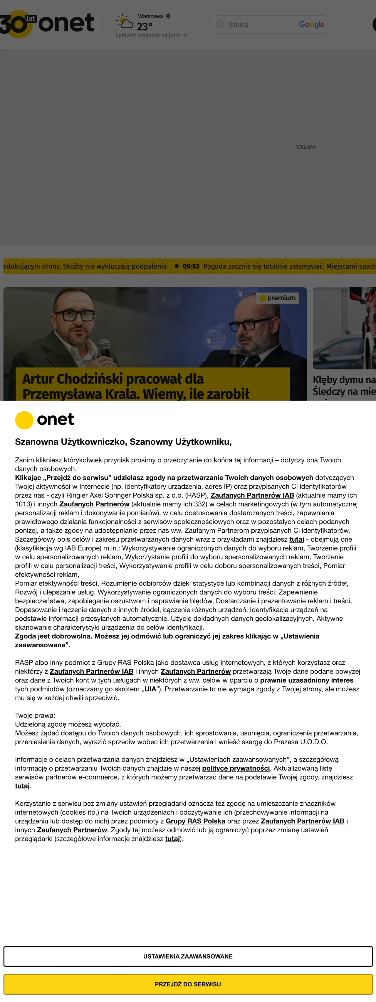 Screenshot of the Onet front page