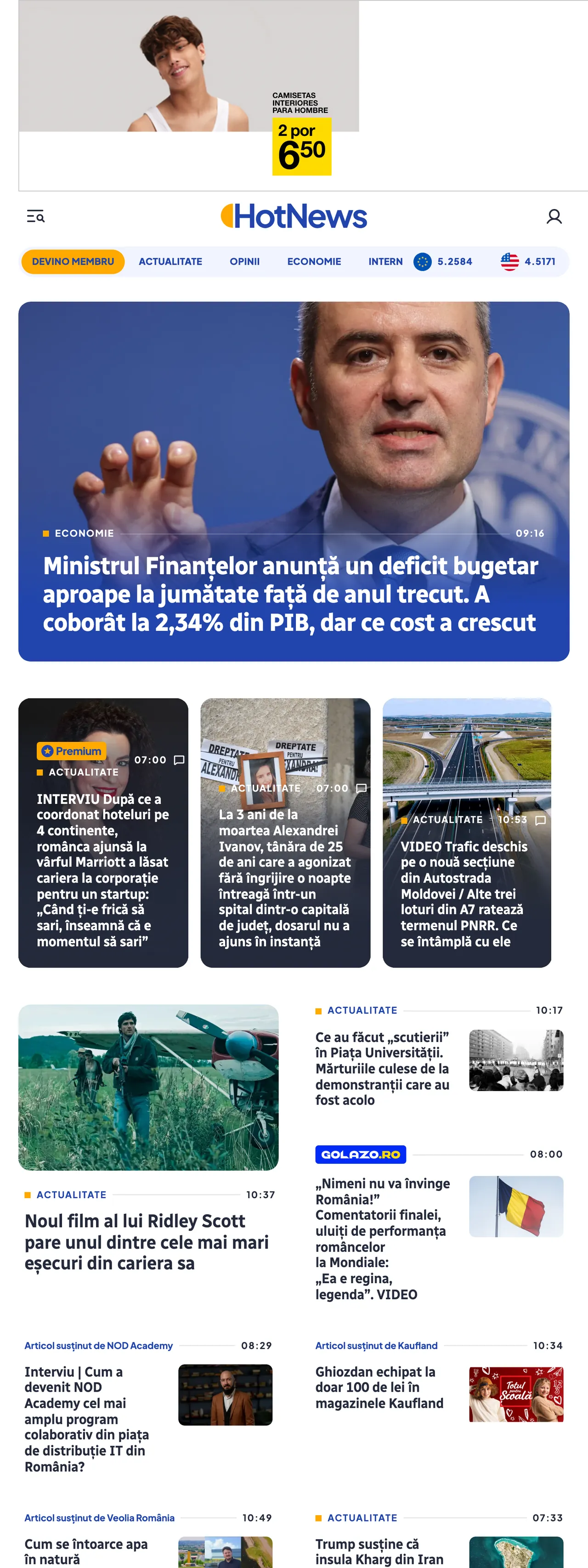 Screenshot of the HotNews.ro front page