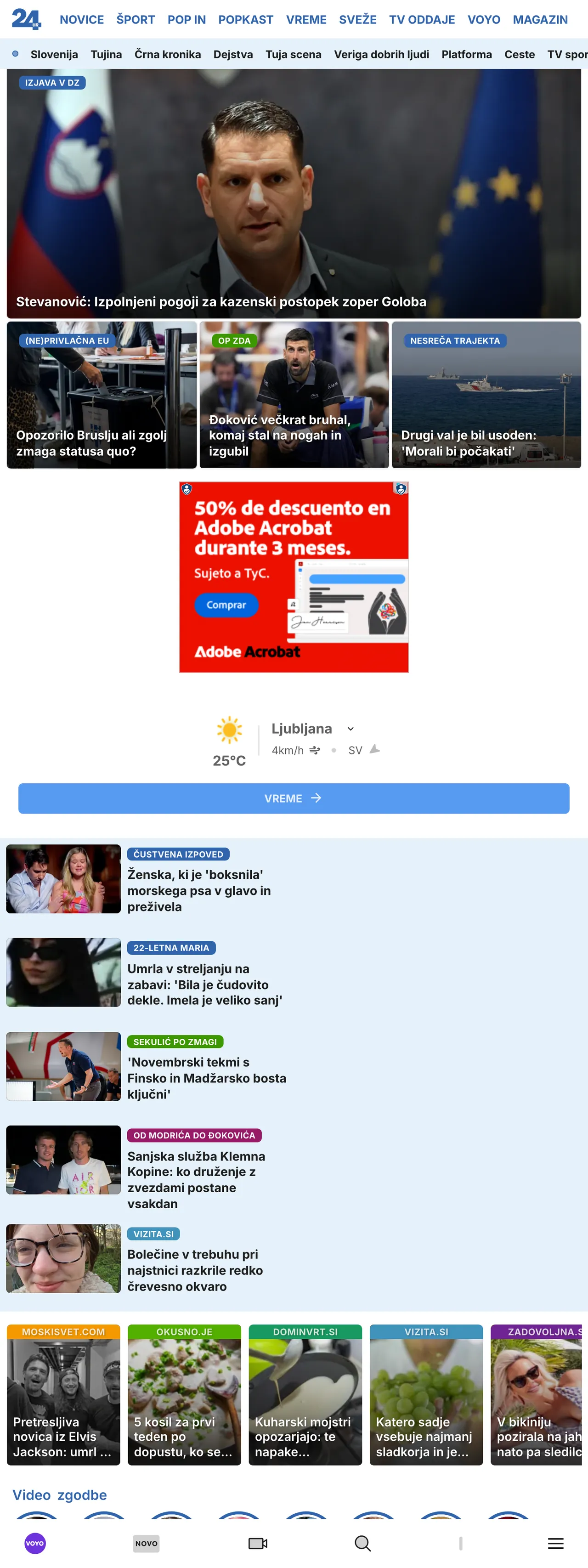 Screenshot of the 24ur front page
