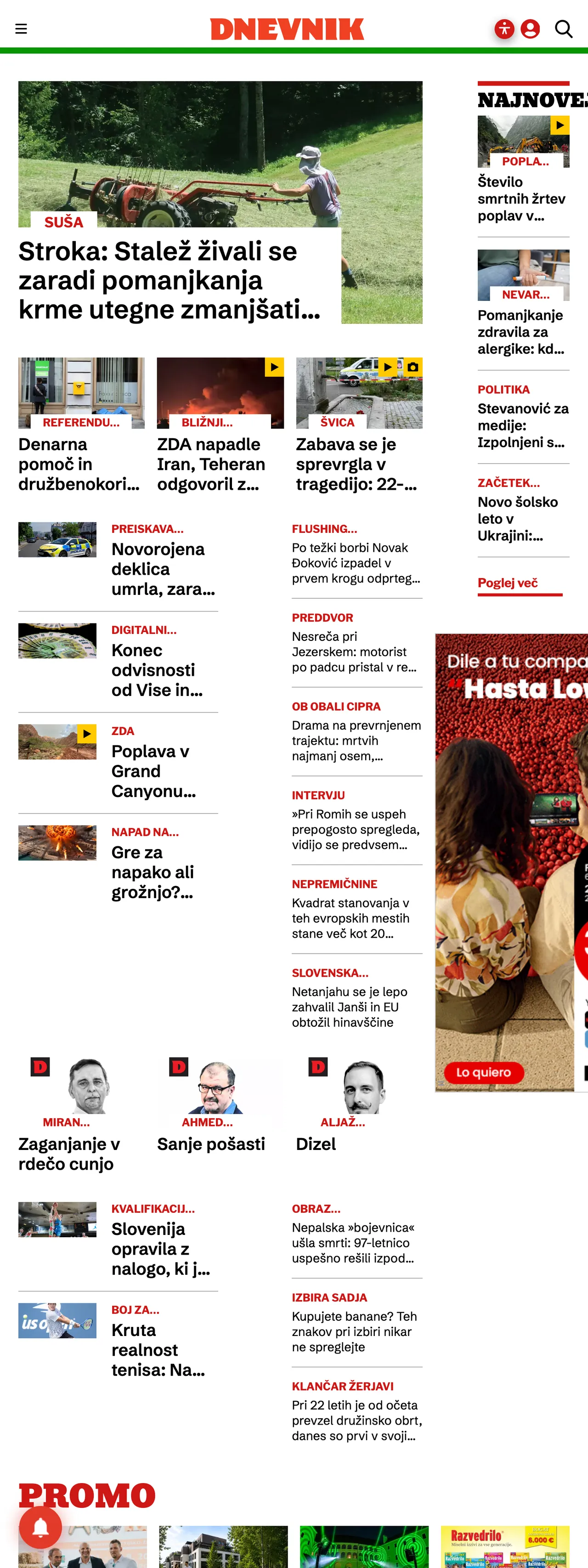 Screenshot of the Dnevnik front page