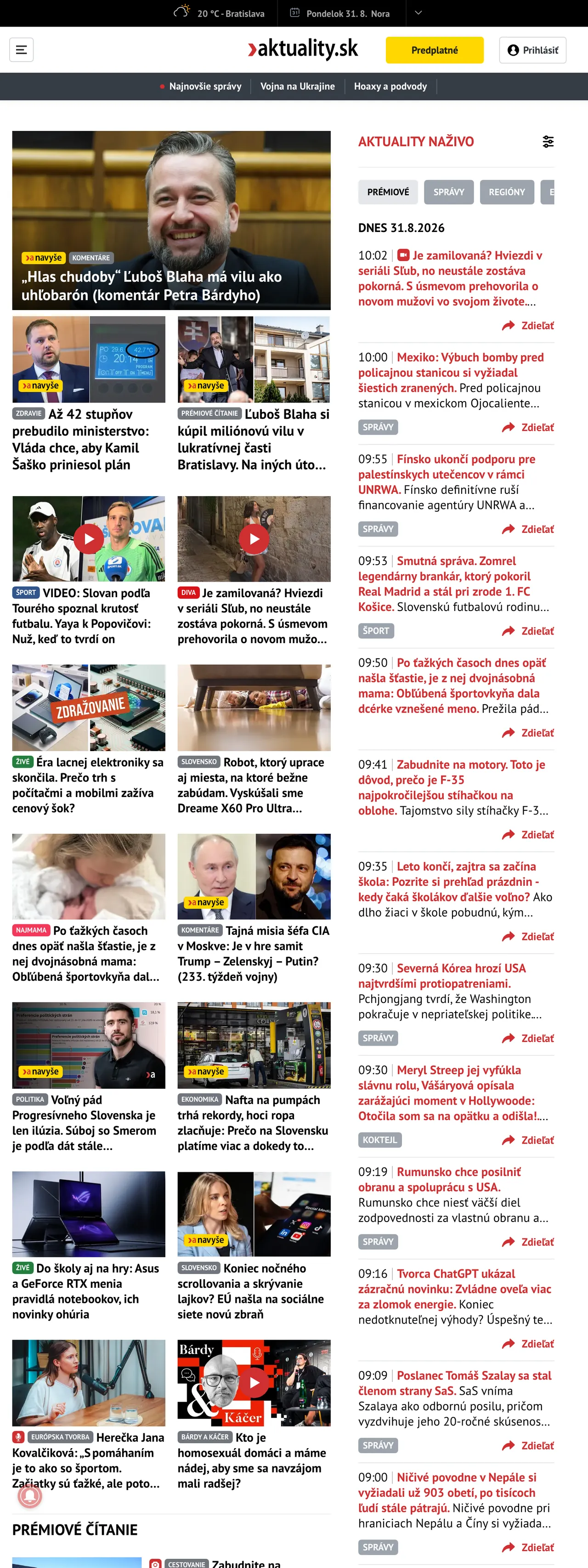 Screenshot of the Aktuality.sk front page