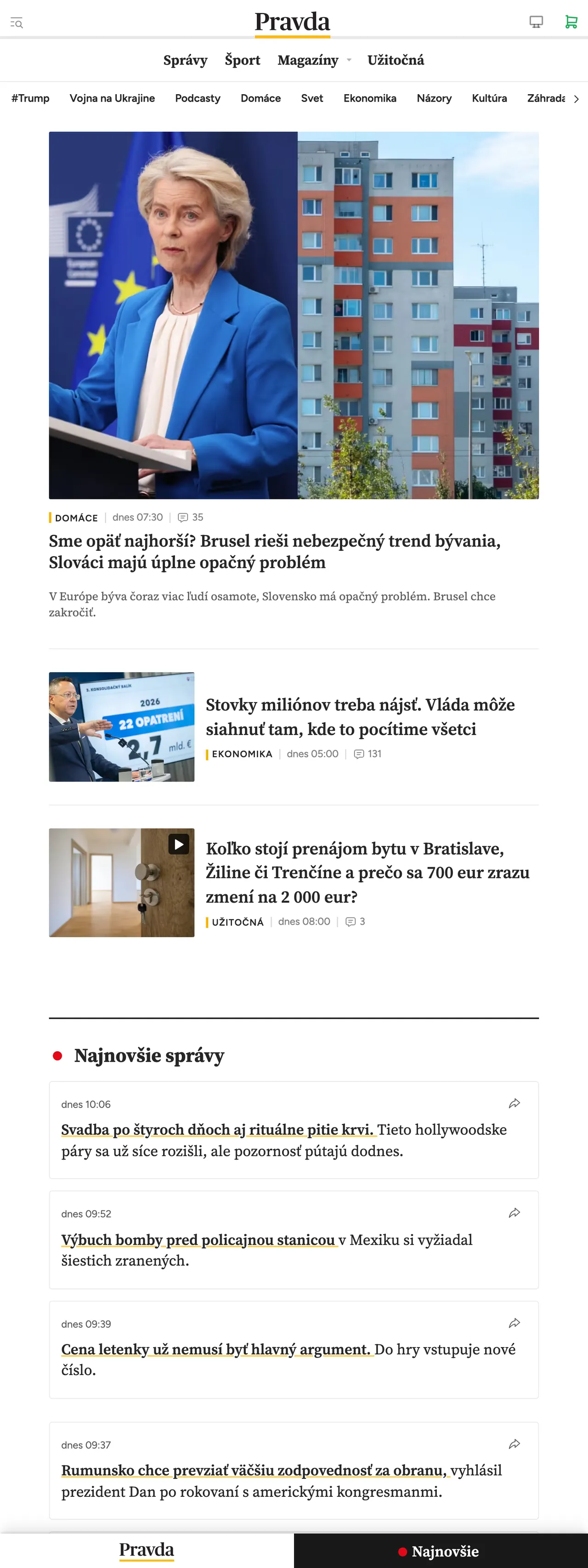 Screenshot of the Pravda front page