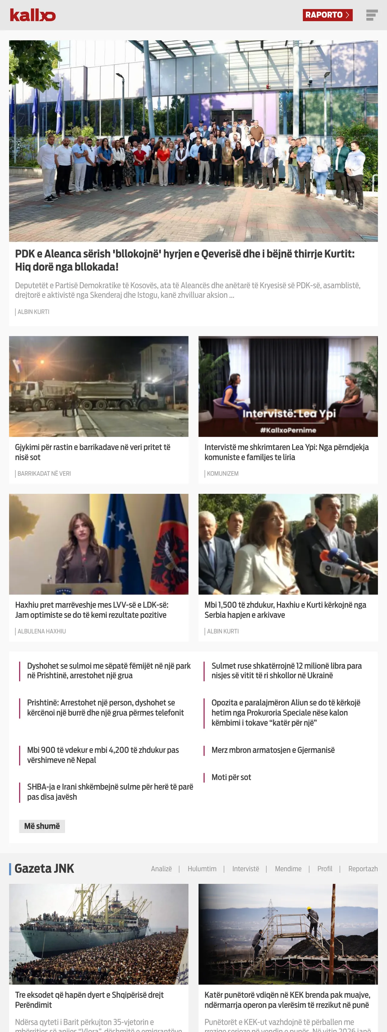 Screenshot of the Kallxo front page