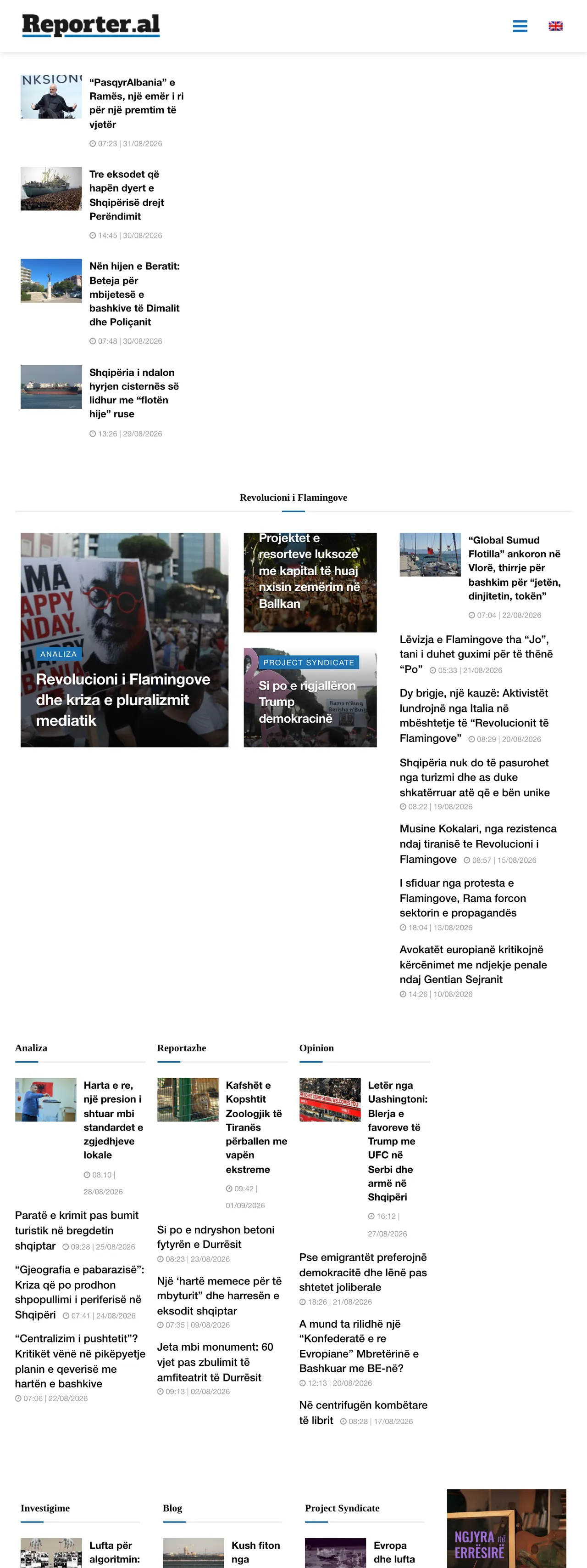 Screenshot of the Reporter.al front page