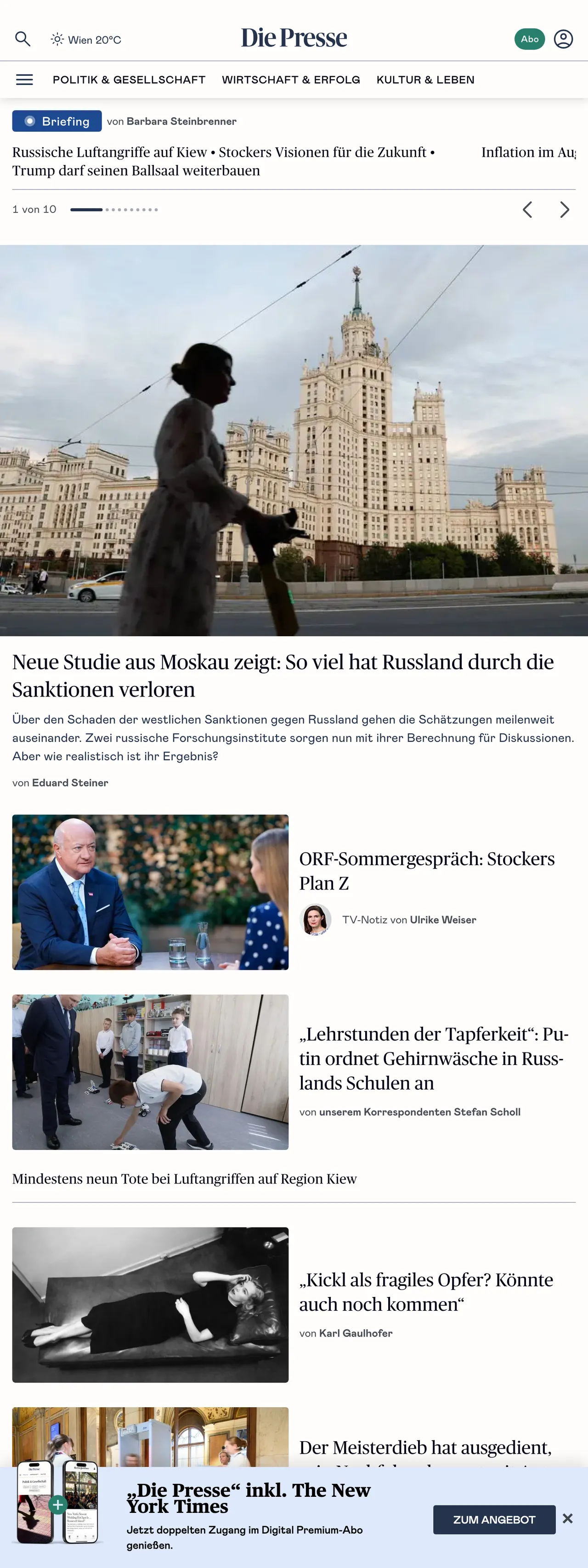 Screenshot of the Die Presse front page