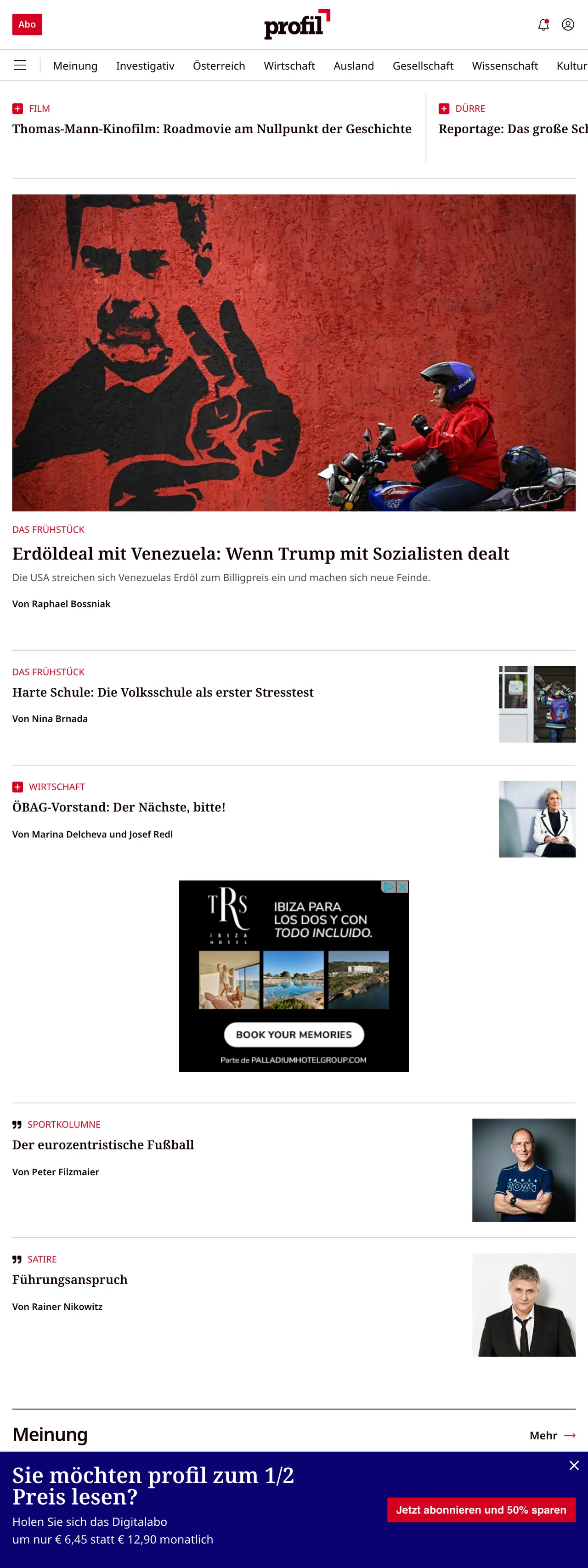 Screenshot of the profil front page
