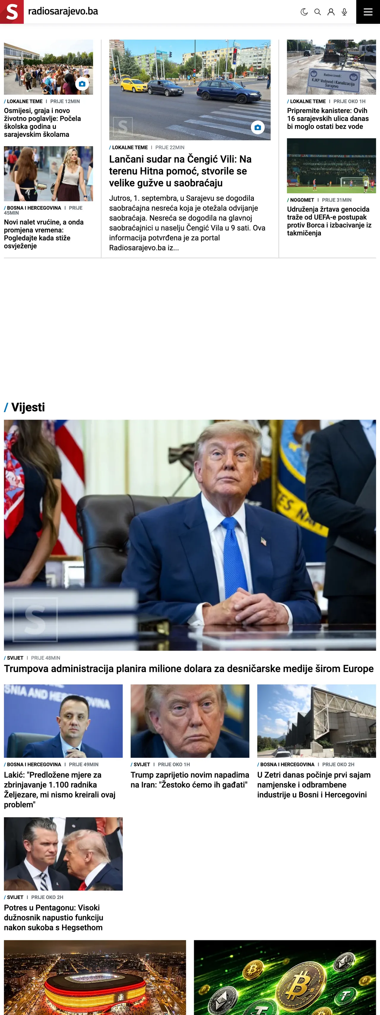 Screenshot of the Radio Sarajevo front page
