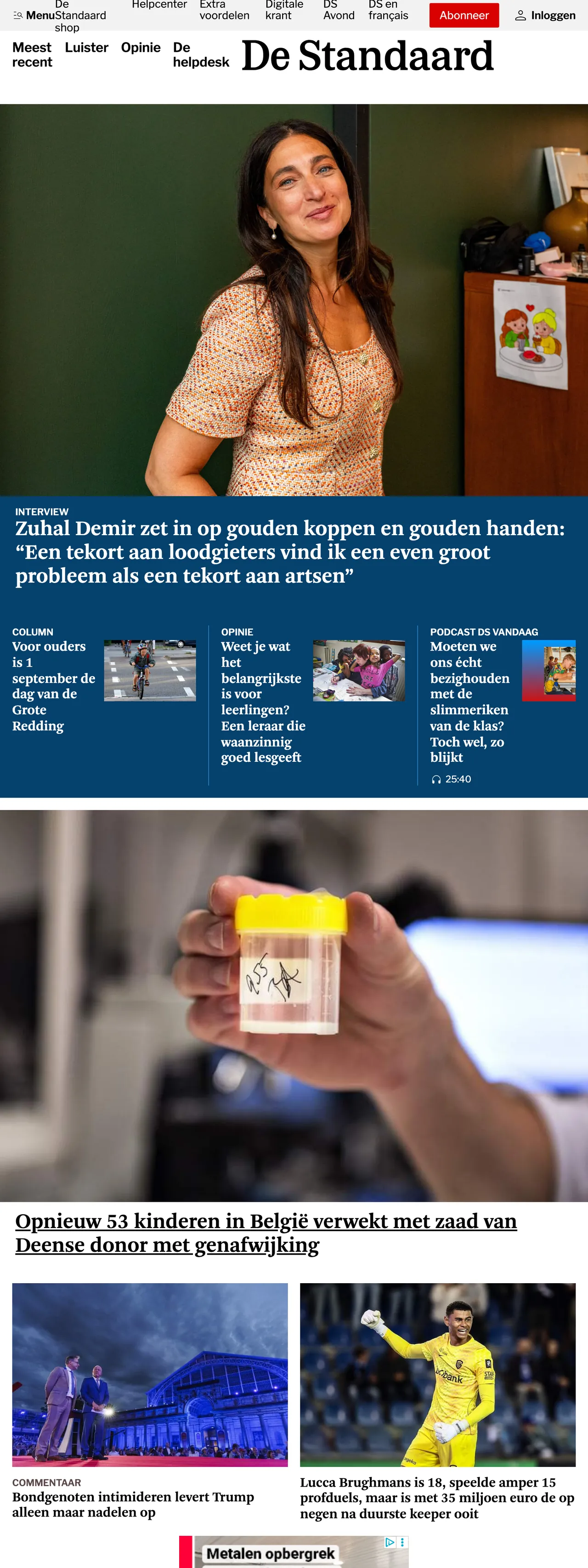 Screenshot of the De Standaard front page