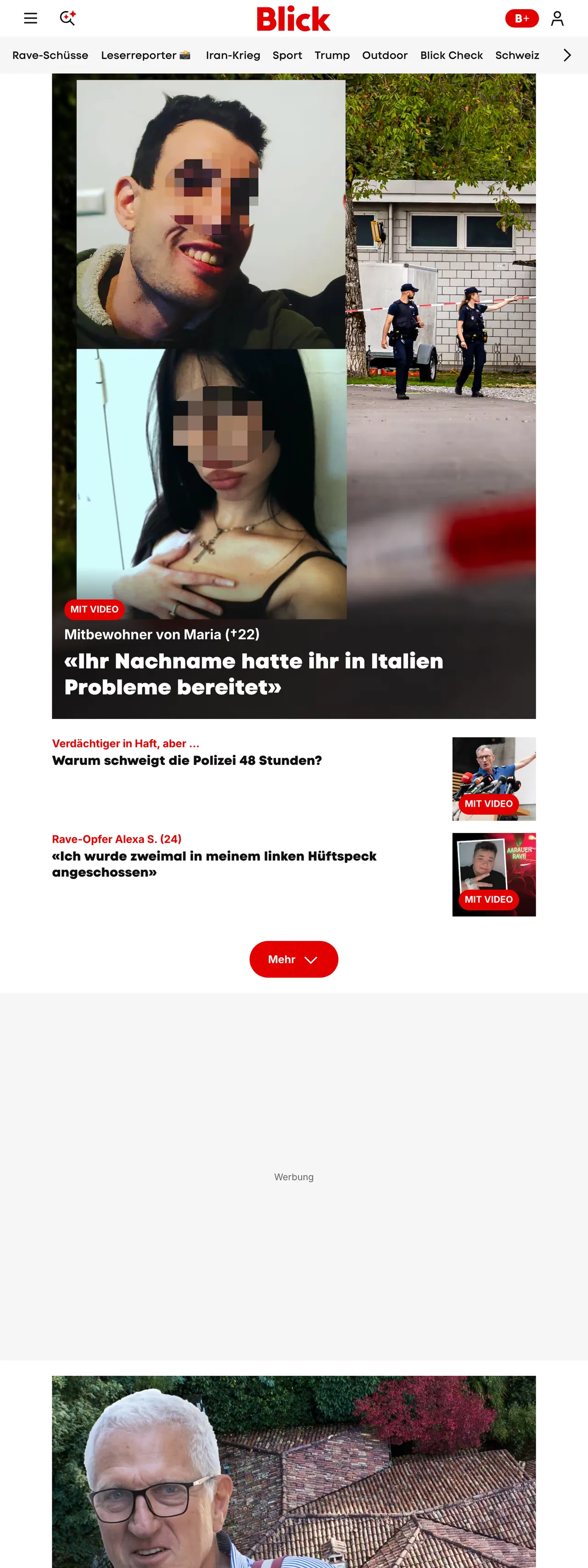 Screenshot of the Blick front page